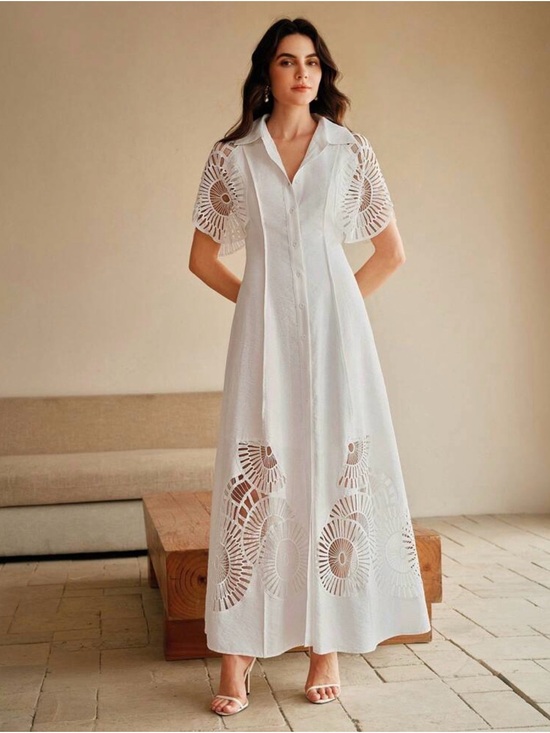 Dresses & Skirts - White Button-Front Eyelet Maxi Dress